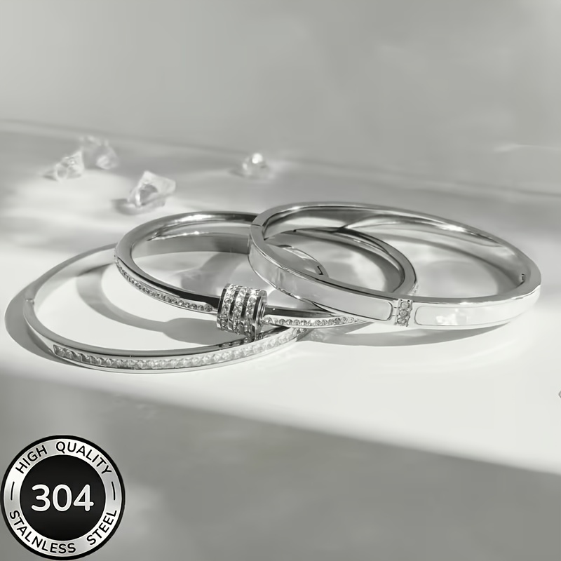 3pc 304 Stainless Steel Stackable Bangle Set for Women